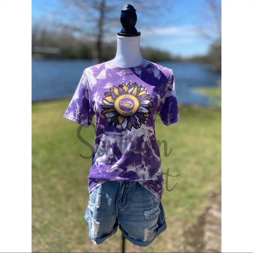 “LSU Tigers” Daisy Eye of The Tiger Bleached Sublimation Boyfriend Purple